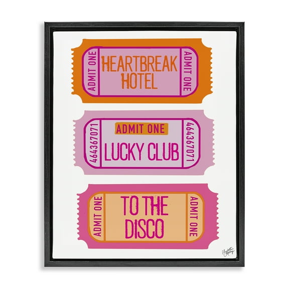 Stupell Industries Disco Phrases Tickets Text & Numbers Painting Black Floater Framed Canvas Art Print Wall Art, 17 x 21
