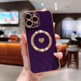 thumbnail image 5 of Magnetic Case for iPhone 14 Pro Max Phone Case for Women Men [ Compatible with MagSafe ], Cute Love Heart Luxury Plating Full Camera Lens Protection Soft Silicone Cover 6.7" (Deep Purple), 5 of 12