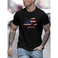 thumbnail image 1 of American Flag Print Men's Crew Neck Fashionable Short Sleeve Sports T-shirt, Comfortable And Versatile, For Summer And Spring, Athletic Style, Comfort Fit T-Shirt, As Gifts, 1 of 6