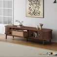thumbnail image 5 of TV Stand for TVs up to 75'', Paproos Modern 67'' TV Stand with Sliding Tambour Doors & Rattan Drawer, Media Console TV Cabinet with Wooden Legs, Entertainment Center for Living Room, Dark Brown, 5 of 10