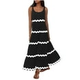 thumbnail image 2 of Wycnly Summer Dresses for Women Womens Dresses Beach Boho Loose Flowy Pleated Swing Tank Long Dress Ladies Formal Striped Print U-Neck Sleeveless Maxi Sundresses, 2 of 7
