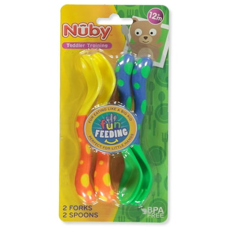 

Nuby Fun Feeding Spoons & Forks 2-Pack - yellow/green one size