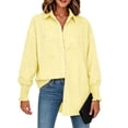 thumbnail image 2 of hoksml Women's Vertical Stripe Button Down Shirt, Smocked Cuff Oversized Pocket Blouse for Office Daily Vacation Wear, 2 of 9