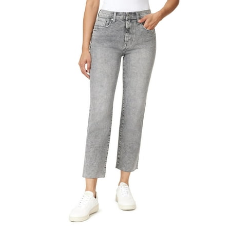 kensie Jeans Women's The Allie Vintage Luxe Denim High-Rise Slim Straight Raw Hem 27-Inch Inseam, Grayson Wash, 4