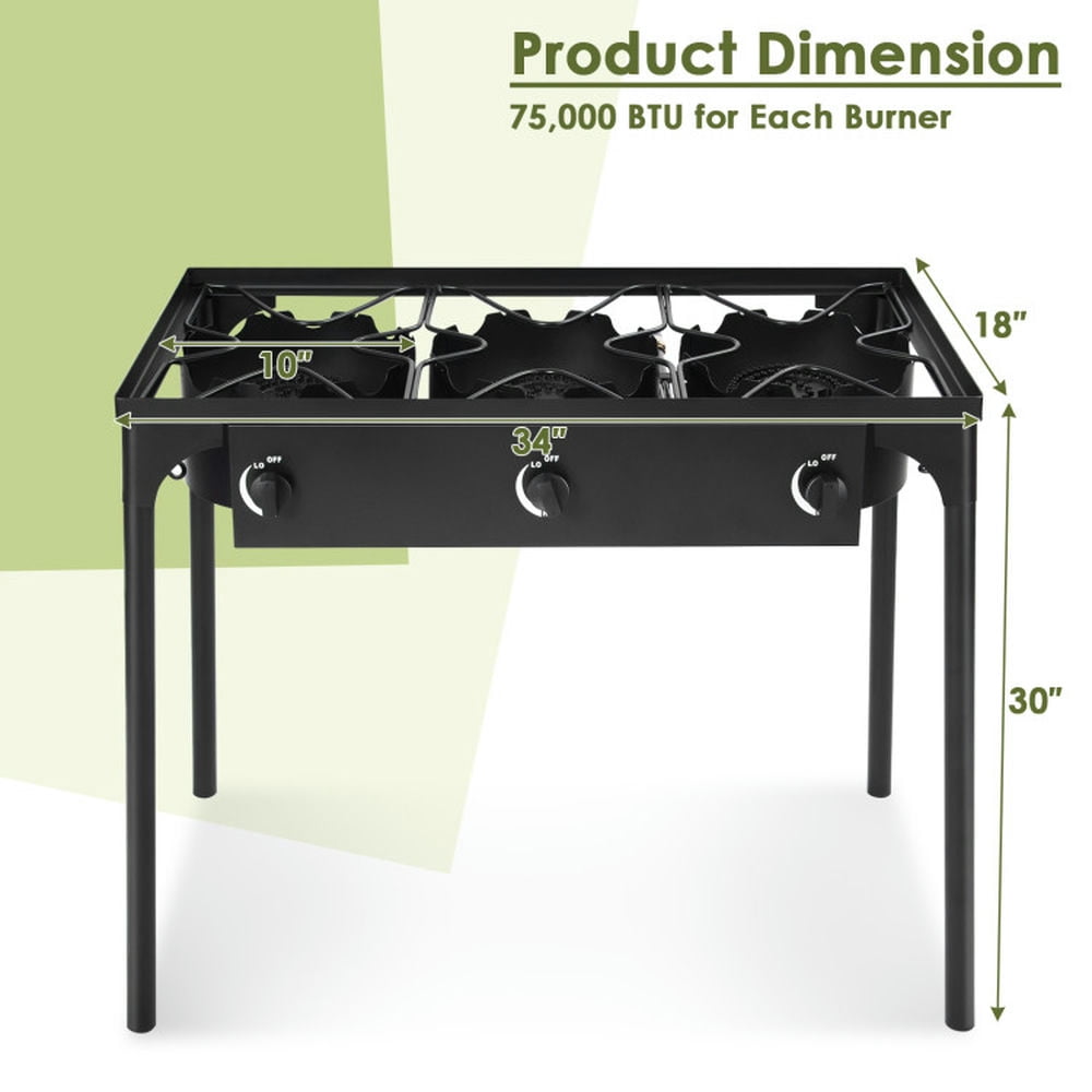 Spaco 225 000-BTU Portable Propane 3 Burner Gas Cooker, Camp Stove for Outdoor Cooking