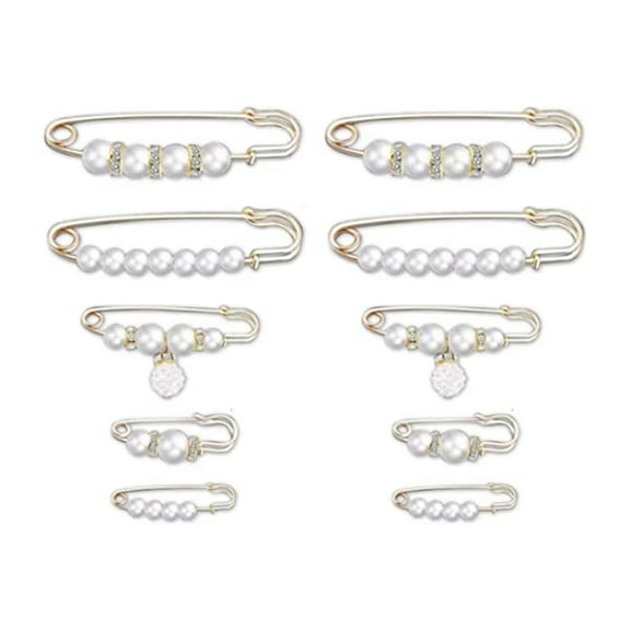 UNTERING Waist Pin 10 Pcs Fashion Pearl Brooch Sweater Shawl Clip Waist Pants Extender Pins for Women Clothing Pants Dress Skirt