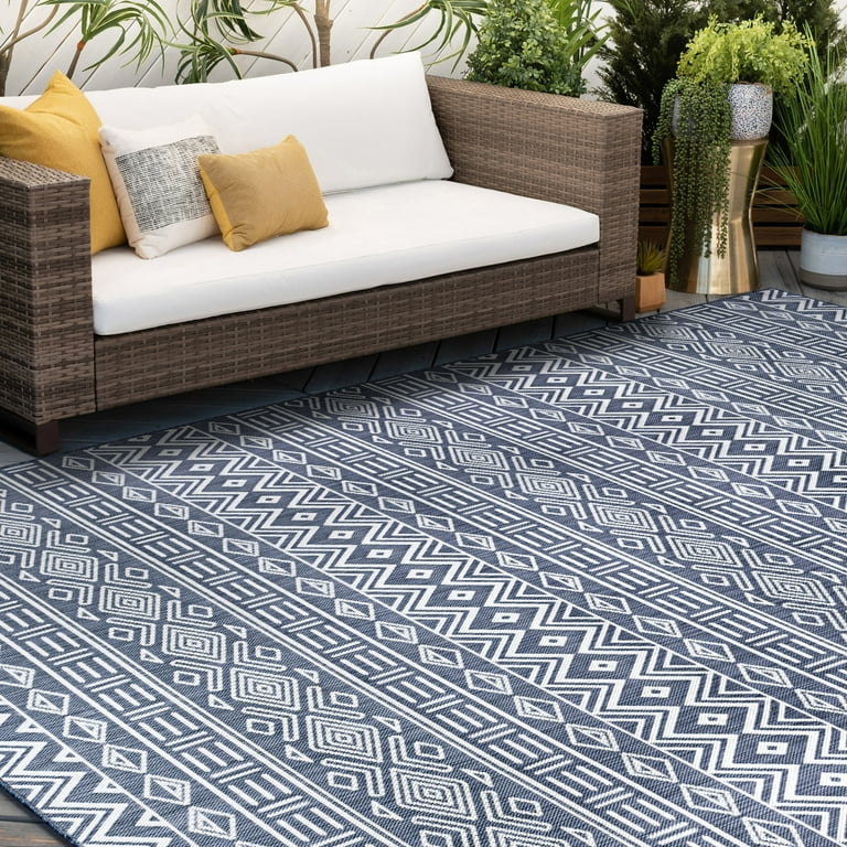 2' X 8' Blue and Gray Moroccan Indoor Outdoor Area Rug 2' X 8' Blue and Gray Moroccan Indoor Outdoor Area Rug