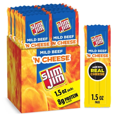 Slim Jim Meat & Cheese, Mild Flavor, 8g Protein per Serving, 1.5 oz., 18-Count
