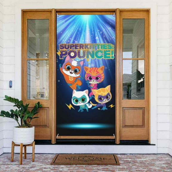 Door Cover Decorated Banner Super Kitties Holiday Party Indoor Outdoor Home Tapestry Decor 72.8 X 35.4 Inch