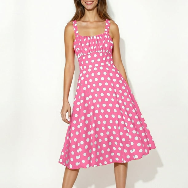 Vestido Informal de Lunares Para Mujer, Corte A, Sin Mangas, Estilo Bohemio, Fluido, de Verano, Con Tirantes Ajustables