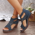 thumbnail image 6 of MLCDZ Wedge Heeled Sandals Cute Wedge Sandals Summer Hollow Open Toe Ankle Buckle Sandal Trendy Casual Comfort Beach High Chunky Heel Dressy Cutout Booties Dark Blue 37, 6 of 9