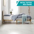 MUZZ Queen Size Upholstered Bed Frame with Golden Metal Slat Support, Wooden Bed Frame with Velvet Headboard(Golden/Beige, Queen)