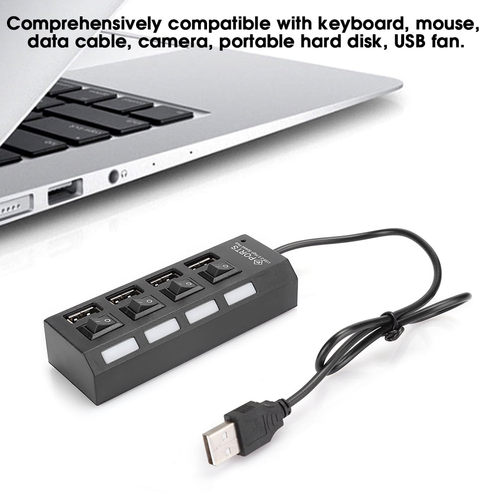 Multiport USB2.0 HUB HUB, USB Adapter Splitter, Black Portable for USB Fan for PC Hard Disk for USB port device 4 Ports Black