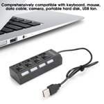 Multiport USB2.0 HUB HUB, USB Adapter Splitter, Black Portable for USB Fan for PC Hard Disk for USB port device 4 Ports Black