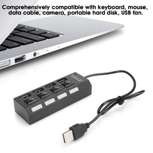 Multiport USB2.0 HUB HUB, USB Adapter Splitter, Black Portable for USB Fan for PC Hard Disk for USB port device 4 Ports Black