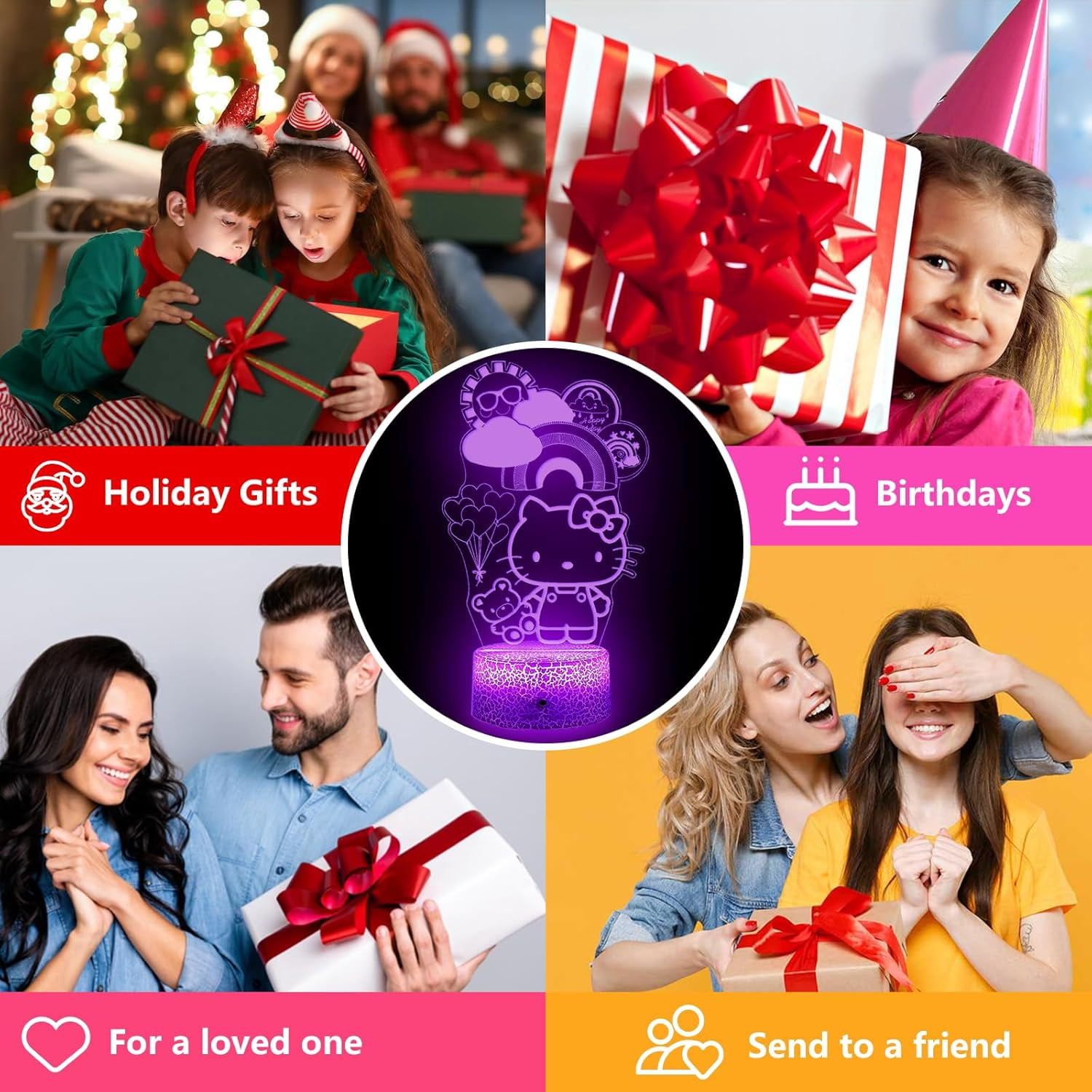 Aorsher Cute Cat Night Light for Kids, LED Cat Night Light with 16 Colors Dimmable Remote Control and Luminous Base, Bedroom Decoration Gift for Christmas Birthday Girls