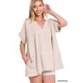 thumbnail image 2 of Zenana Women's Relaxed Fit Gauge Rolled Short Sleeve Raw Edge V-Neck T-Shirt Tunic, 2 of 5