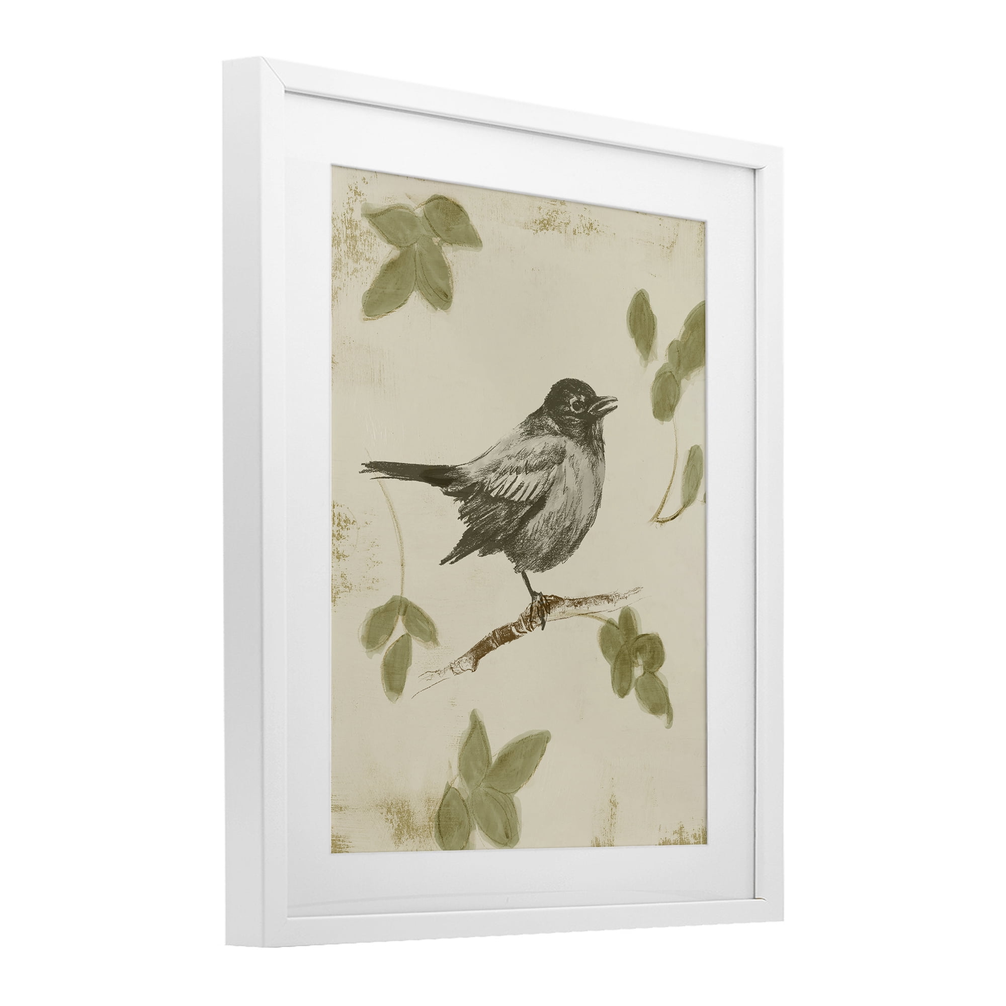 Stupell Industries Bird Scene over Neutral White Framed Print Under Glass, design by Lanie Loreth