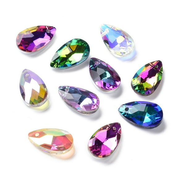 Glass 100 pc Faceted Teardrop Glass Pendants Mixed color 16x9x5mm Hole: 1mm