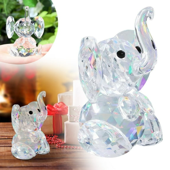 Goowood Elephant Statue Crystal Elephant Figurines Glass Animals Decor Good Luck Elephant Gifts for Women Home Office Desktop Ornament