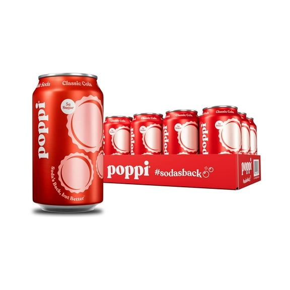 Poppi Prebiotic Soda – Classic Cola Flavor – 12 Cans × 12 oz — Gut-Healthy Sparkling Drink with ACV Prebiotics