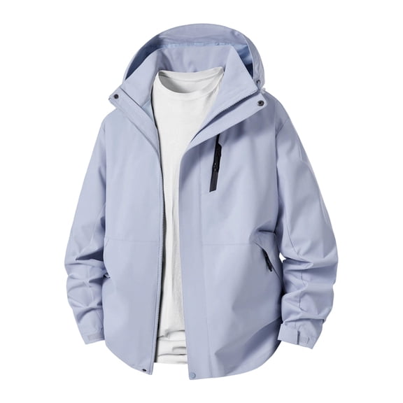 WRKEKC Windbreaker Jackets for Men Solid Hooded Zipper Windproof Long Sleeve Outerwear Relaxed Fit for Outdoor Daily Travel