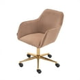 thumbnail image 3 of Modern Accent Armchair, Comfy Upholstered Leisure Chair with Backrest, Velvet Fabric Swivel Vanity Chair, Height Adjustable Office Chair, for Living Room, Bedroom, Makeup Room, Light Coffee, D4399, 3 of 10
