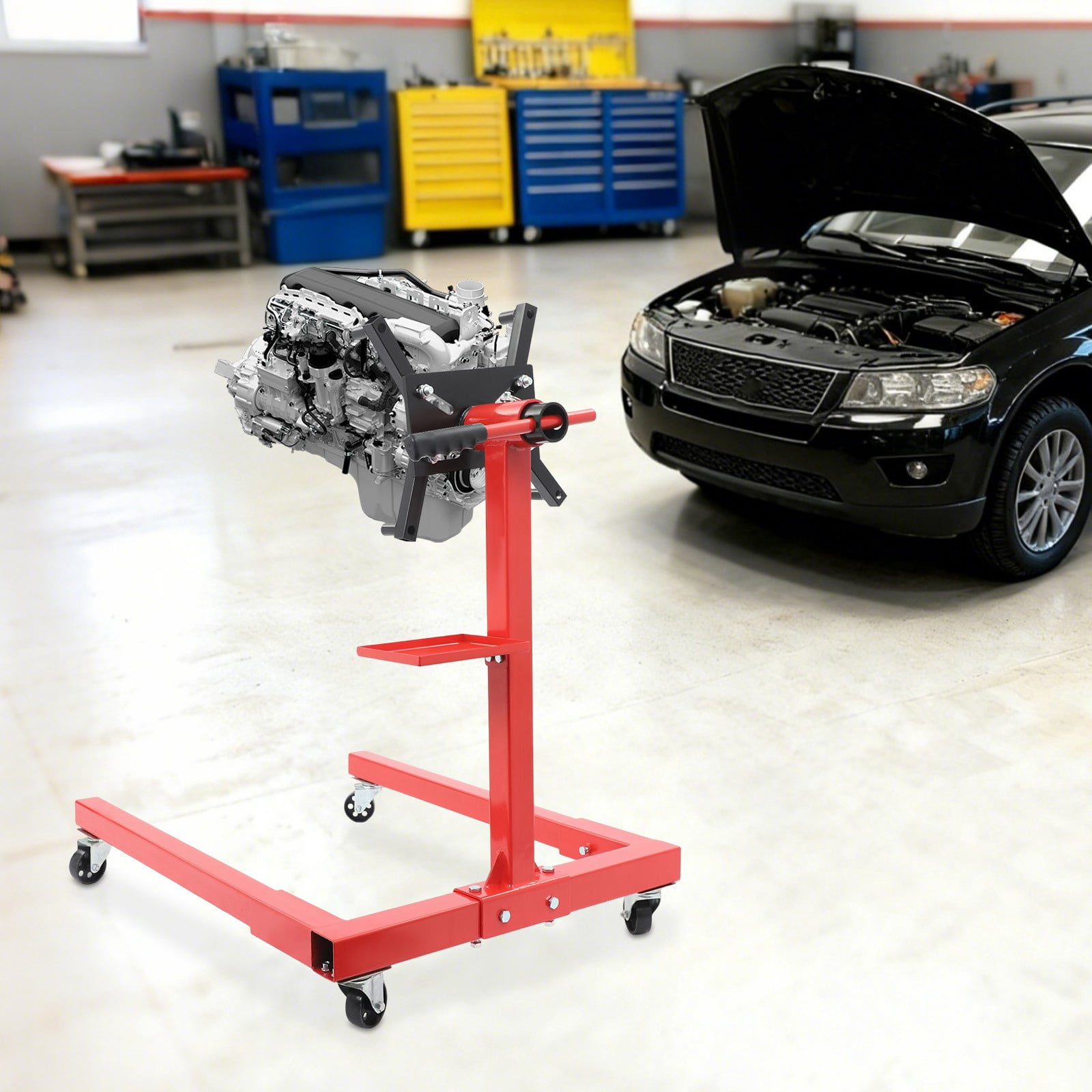 2000 LBS Modern Red Folding Engine Stand Vehicle Engine Block Stand 360 Degree Head 39.17*27.75*37.8in