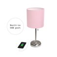 thumbnail image 4 of LimeLights Home Decorative Stick Lamp with USB Charging Port, Light Pink Fabric Shade and Brushed Steel Base - 2 Pack Set, 4 of 10