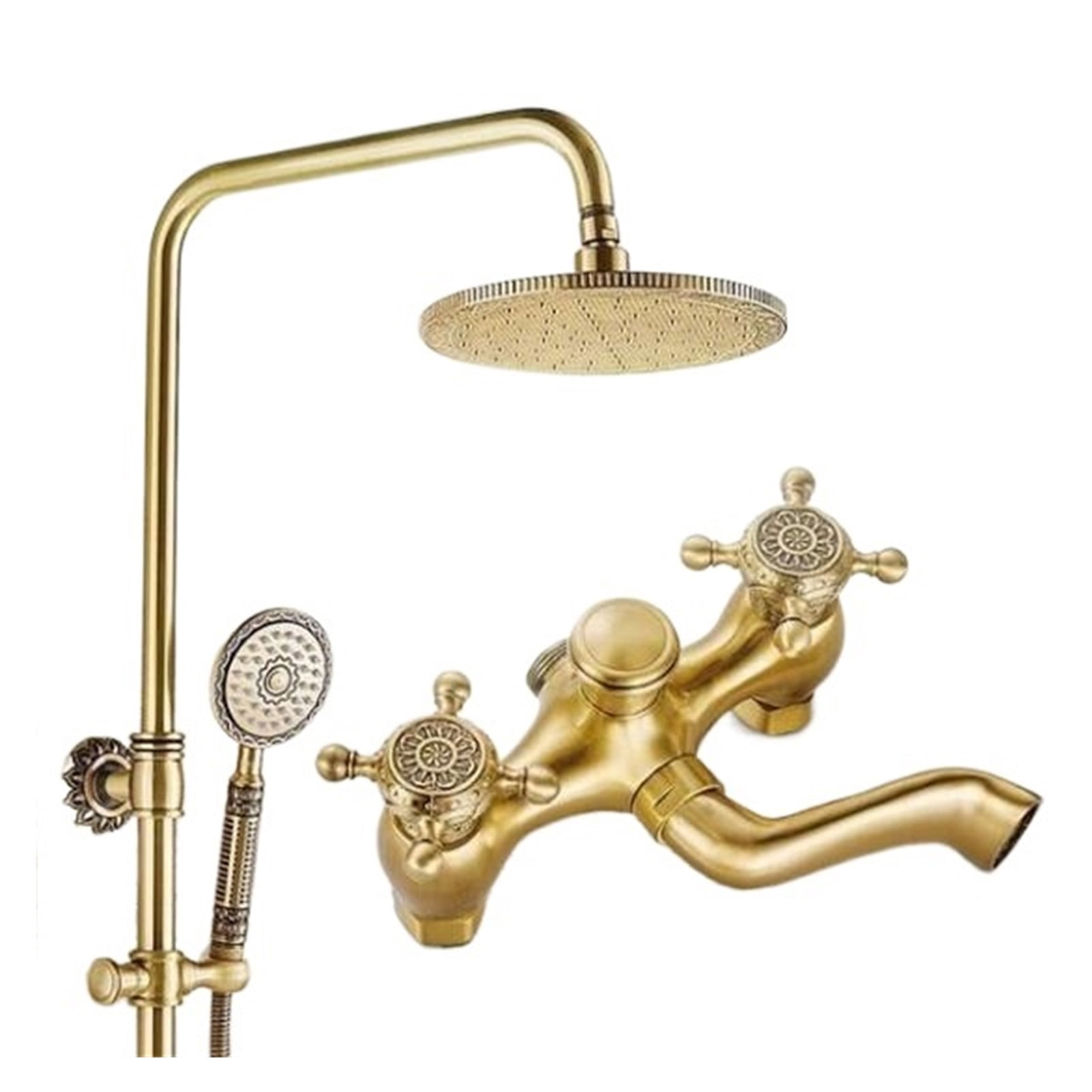 Antique Brass Carving Rainfall Shower Sets Faucet Mixer Tap Tub Faucet Brass Bath &amp; Shower Faucet Set Bathtub Faucet ,360° Swivel Spout