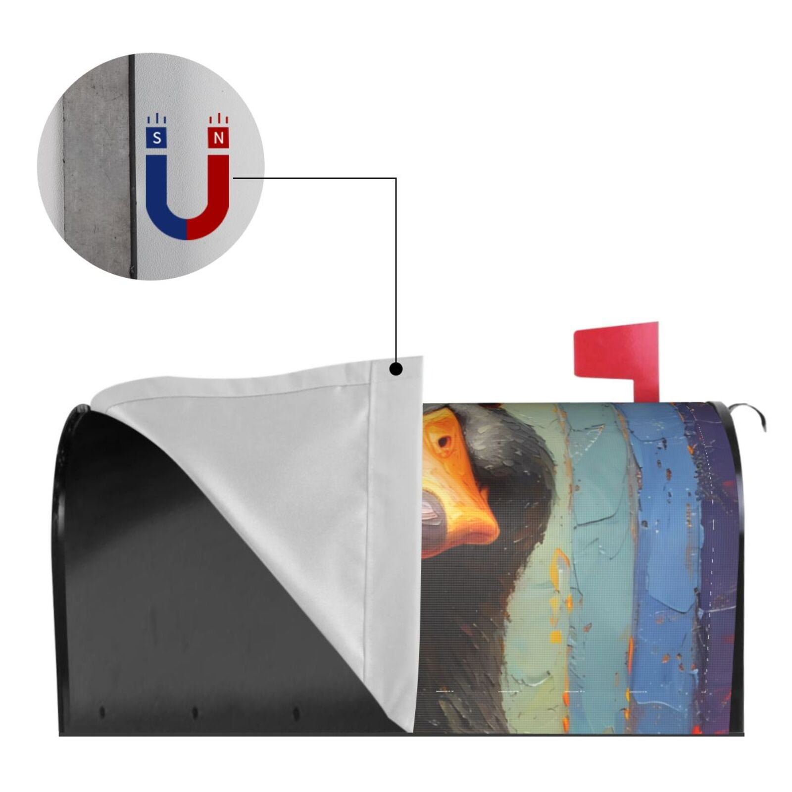 Logiee Colorful Painted Duck Print Post Letter Box Wrap Decor, Mailbox Cover Suitable for Standard Mailbox and Large Size Mailbox,Outdoor Yard Decoration-21x18 in