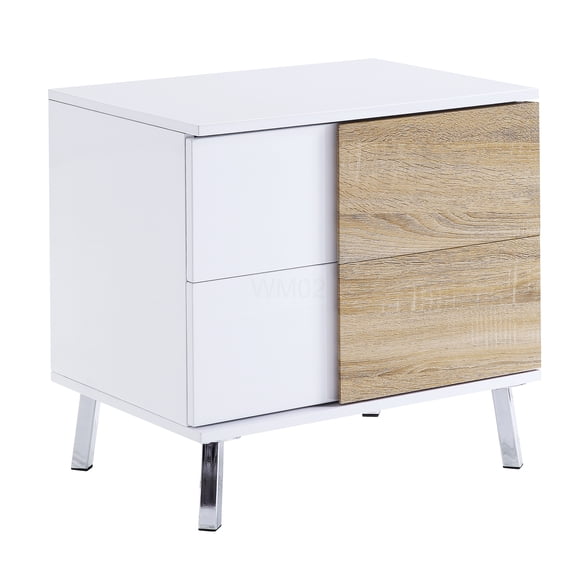 White High Gloss End Table with Drawers, Modern Nightstand for Living Room, Sofa Side Table with Storage, Small Accent Table in Glossy Finish
