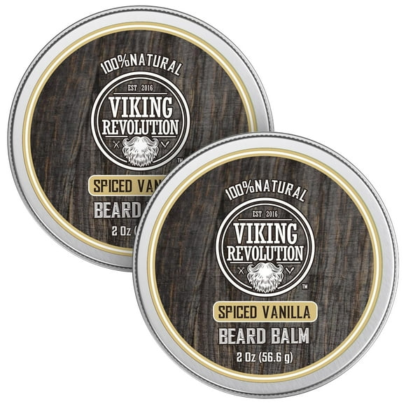Viking Revolution Spiced Vanilla Beard Balm - Beard Butter with Argan Oil, Beard Softener for Men with Jojoba Oil - Beard Moisturizer for Men with Beeswax - Beard Wax for Men (2oz, 2 Pack)