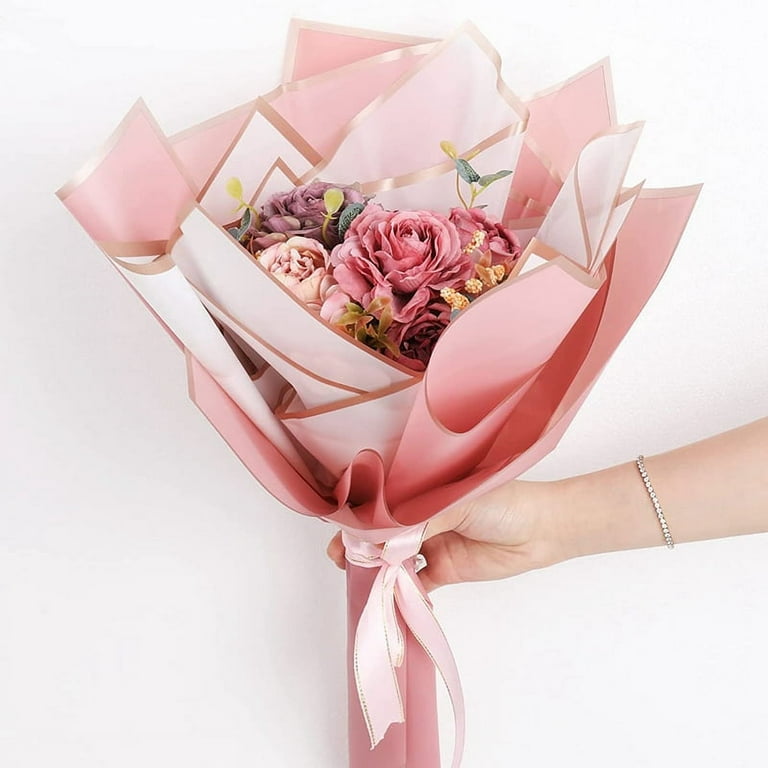 20 Fogli Carta Da Regalo Doppia Faccia Per Fiori - Impermeabile 58x58 Cm - Tema San Valentino E Bouquet