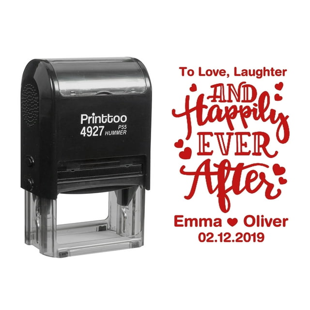 Printtoo Personalized Red Self Inking To Love| Laughter And Happily Ever After Custom Wedding Favor Rubber Stamper-60 x 40 mm