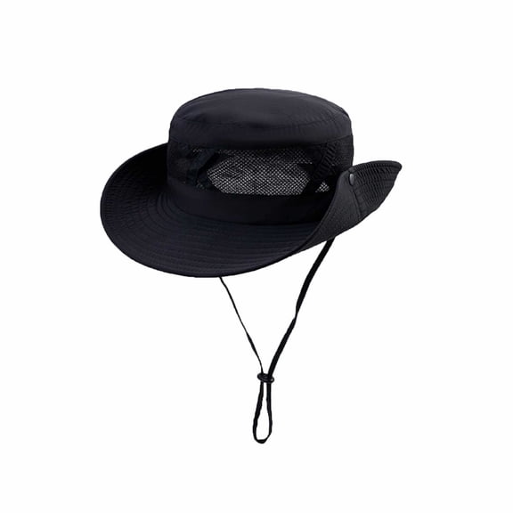 QSAWXQZ Unisex Lightweight Wide Brim Sun Hat Quick Drying Mesh Boonie Hat with Half Mesh Crown and Adjustable Strap for Summer Hiking and Beach Vocation Black Free Size