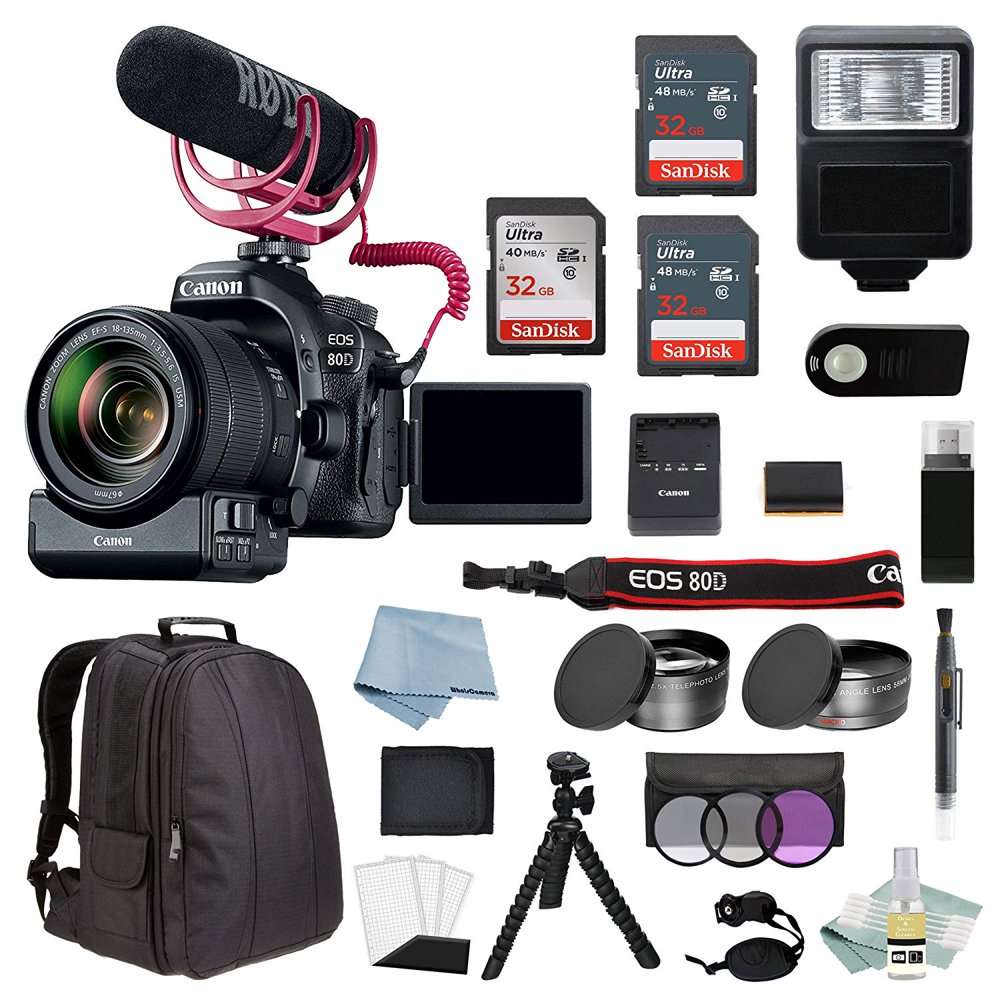 Canon EOS 80D Digital SLR Camera Video Creator Kit with EFS 1835mm Lens + Advanced Accessory