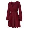 thumbnail image 2 of Women's Wrap Skater Dresses V Neck Long Sleeve Ruffle A-Line Mini Party Dress, 2 of 4