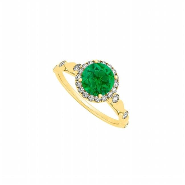 Fine Jewelry Vault UBUNR50567AGVYCZE May Birthstone Round Emerald & CZ Engagement Ring in 18K Yellow Gold Vermeil&#44; 6 Stones
