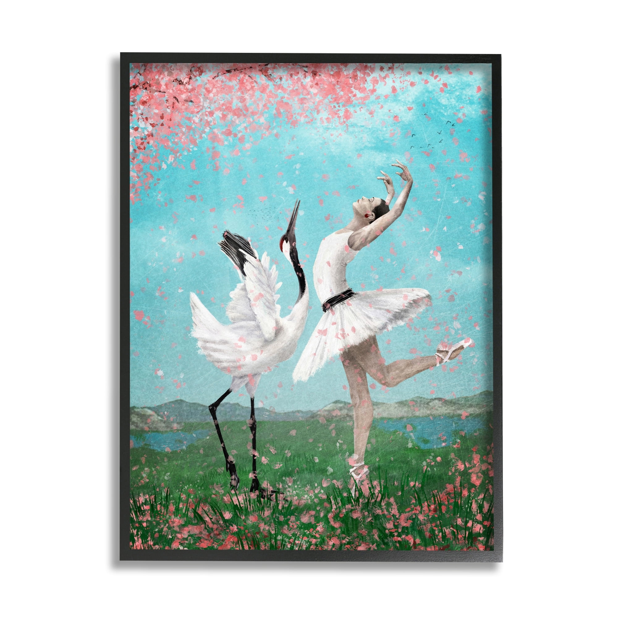 Stupell Industries Surreal Swan Ballet Lake Cherry Blossoms Dance Ballet,16 x 20, Design by Paula Belle Flores