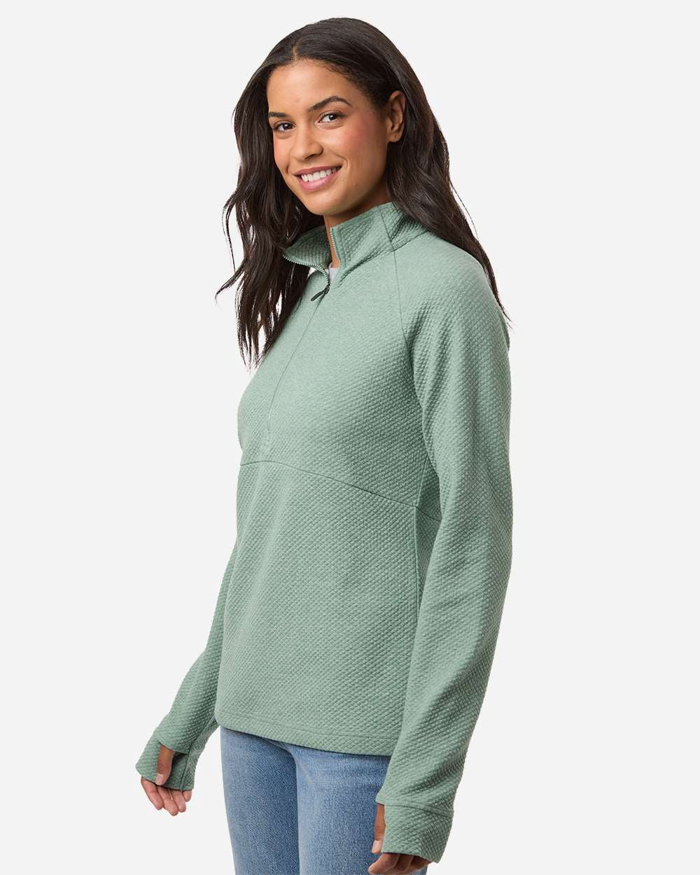 North End NE725W Women's Spirit Textured Quarter-Zip Pullover-SAGE