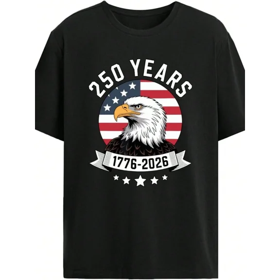 250 Years USA 1776-2026 Patriotic Bald Eagle American Flag Men's Graphic T-Shirt