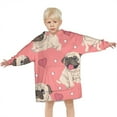 thumbnail image 3 of Pug and Love Heart Blanket Hoodies for Kids 6-13YR Oversize Wearable Blanket Hoodies for Boys Girls Teens, 3 of 7