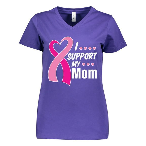 Inktastic Breast Cancer Awareness I Support My Mom with Pink Ribbon Women's V-Neck T-Shirt