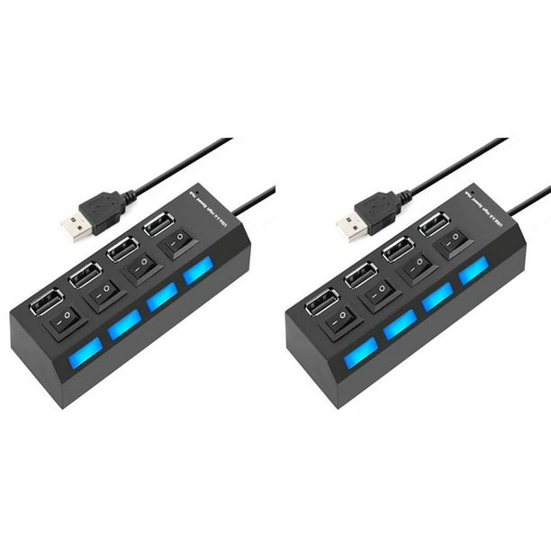 2X 4 Puertos USB Hub Splitter USB 2.0 Hub LED con 4 Interruptores de Encendido / Apagado para Tableta, Computadora Portátil, Computadora Portátil