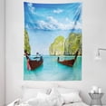 thumbnail image 1 of Landscape Tapestry, Traditional Longtail Boats at Maya Bay in Thailand Asian Exotic Seascape Image, Wall Hanging for Bedroom Living Room Dorm Decor, 60W X 80L Inches, Multicolor, by Ambesonne, 1 of 2