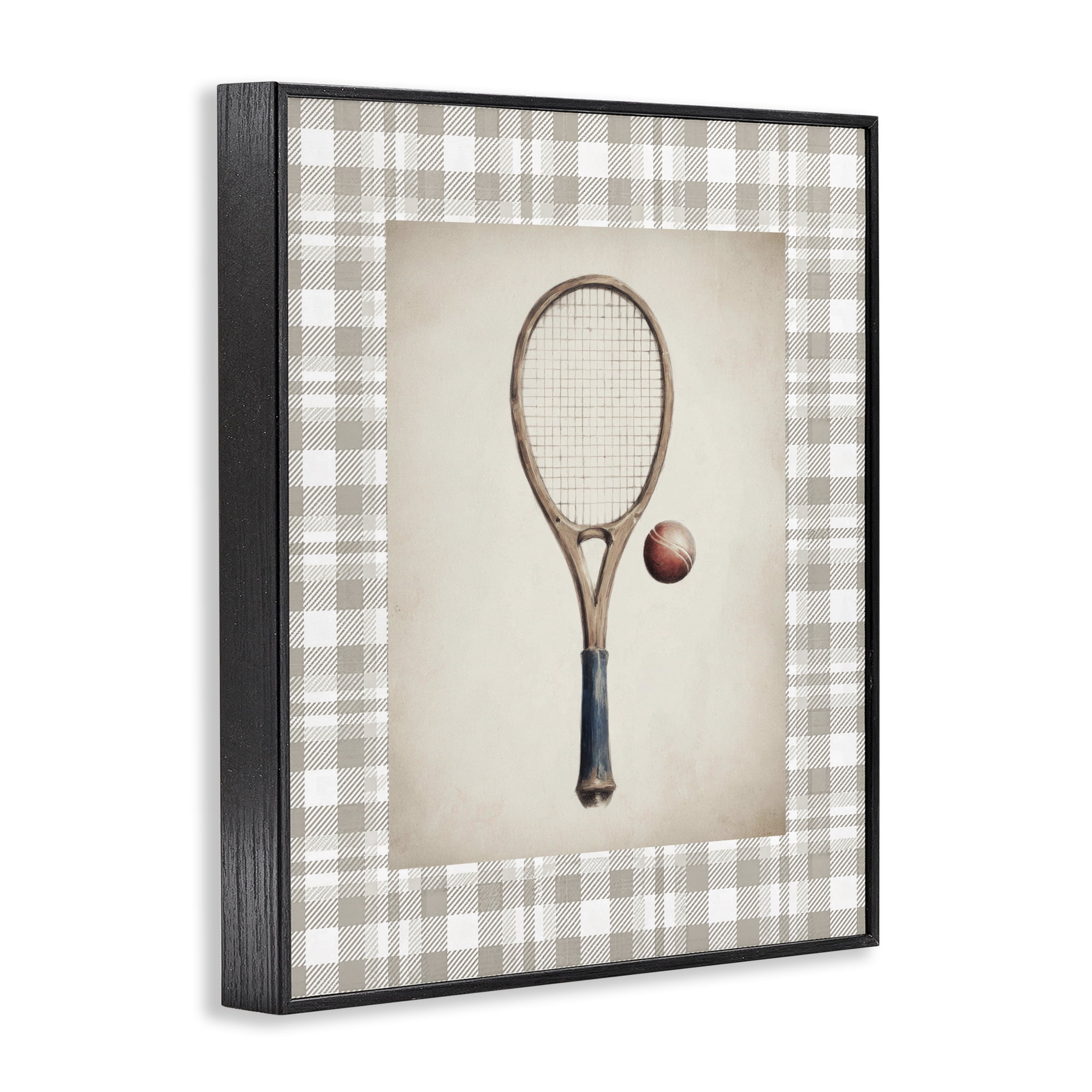 Stupell Industries Vintage Tennis Racket & Ball Black Framed Giclee Art, design by Sisi and Seb