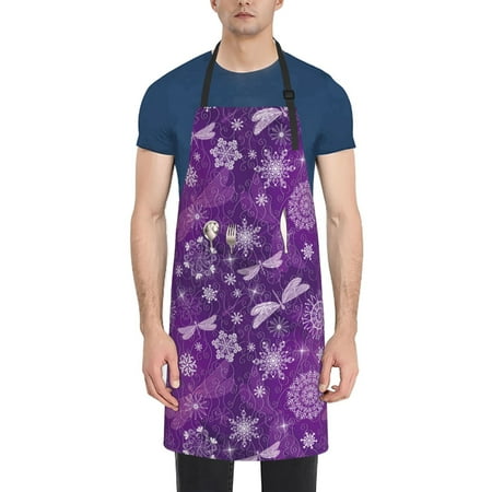 

Lukts Purple Snowflakes Pattern Kitchen Cooking Aprons Adjustable Bib Soft Chef Apron with 2 Pockets for Men Women