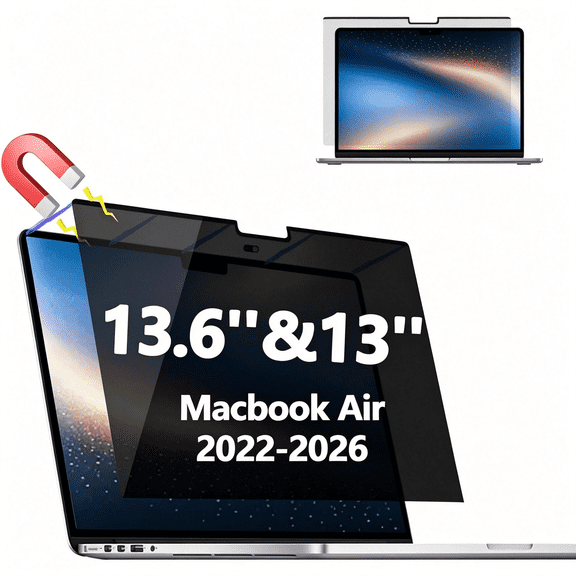 KUMEE Magnetic Privacy Screen Protector for Macbook Air 13.6/13 " | M2/M3/M4/M5; Anti Blue Light and Glare,Removable Matte Laptop Privacy Filter Shield and Protector with Macbook Air 13.6 "
