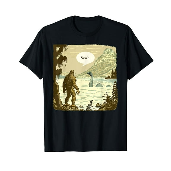 Funny Bigfoot Sasquatch Loch Ness Monster Introvert Bruh T-Shirt